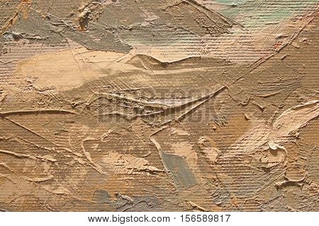 Oil Painting close up texture pallete knife storkes of brown yellow  gray and white color