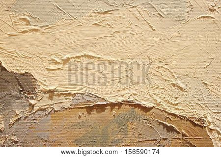 Oil Painting close up texture pallete knife storkes of brown yellow  gray and white color