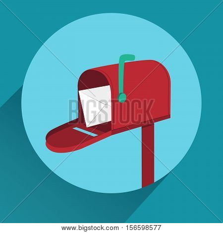Flat red mailbox with long shadow. Mobile app icon or design element. Vector EPS10 illustration.