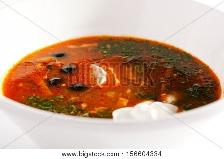 Dish of Stewed Meat Soup with Olives and Lemon