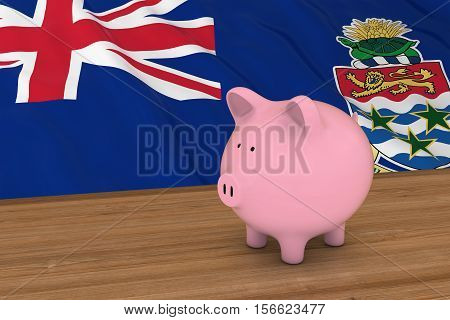 Cayman Islands Finance Concept - Piggybank In Front Of Caymanian Flag 3D Illustration