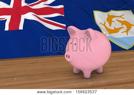 Anguilla Finance Concept - Piggybank In Front Of Anguillan Flag 3D Illustration