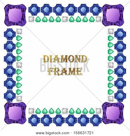 Diamonds square frame. Vector illustration jewelry. Abstract vector border on white background.
