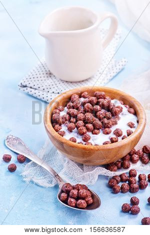dry breakfast with milk on a table