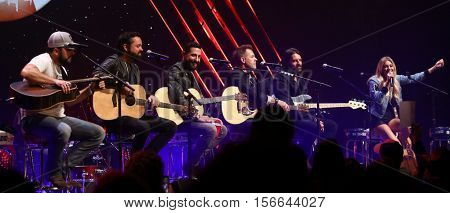 CHICAGO-NOV 9: (L-R) Tyler Farr, Old Dominion and Kelsea Ballerini perform at CBS Radio's Stars & Stripes event at the Chicago Theatre on November 9, 2016 in Chicago, Illinois.