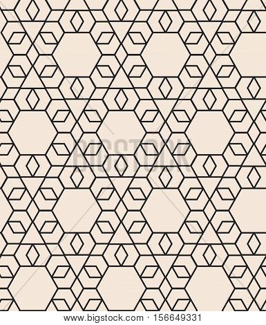 Geometric seamless pattern with hexagon on a triangular grid.Monochrome simple background.Vector illustration