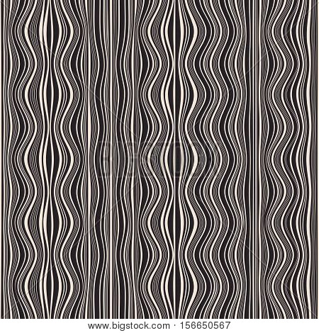 Geometric seamless pattern with striped wavy ornament.Background of the monochrome linear braids.Vector illustration
