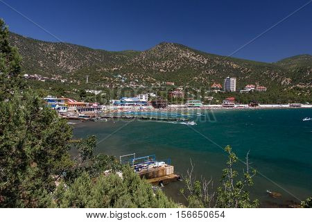 The beach at the sea bay. The coast of the peninsula of Crimea.