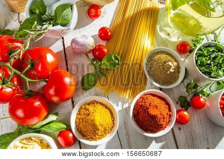 Fresh Vegetables And Spices In Italian Cuisine
