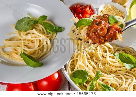 Closeup Serving Of Spaghetti On A Plate