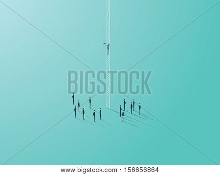 Business vision concept with businessman vector symbol standing on a ladder looking through monocular. Strategy and planning abstract. Eps10 vector illustration.