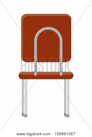 Chair in retro style icon. Back view. Piece of furniture. Brown leather seat with chrome legs. Part of the series of inner business office interior design. Seating equipment. Vector illustration