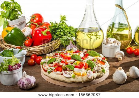 Preparations For Baking Pizza From Fresh Vegetables