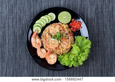 Fried Rice With Shrimp Call Khao Pad Kong In Thai