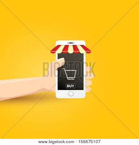 Online mobile shopping concept background. vector mobile marketing and commerce background.