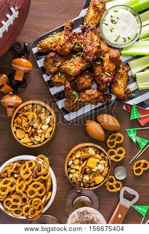 Appetizers on the table for the football party.