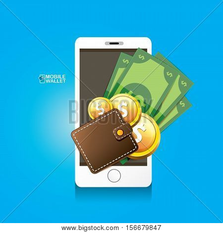 vector digital mobile wallet vector concept icon. smartphone screen with wallet on screen. Internet banking concept. wireless money transfer.