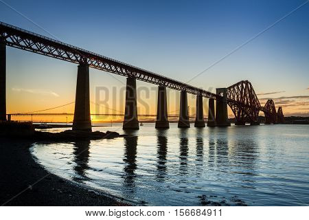 Sunset Between The Two Bridges In Queensferry