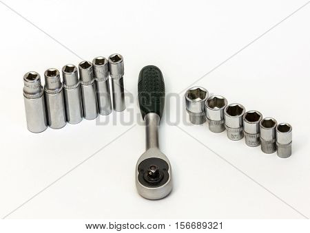 On a white background is Ratchet wrench and union head short and long
