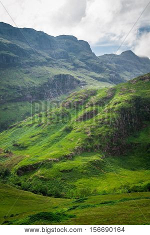Footpath in Scotland highlands in summer in sunny day