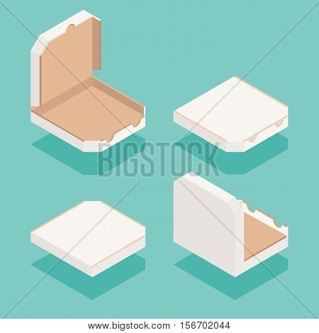 Isometric pizza boxes set for pizzria and delivery service.