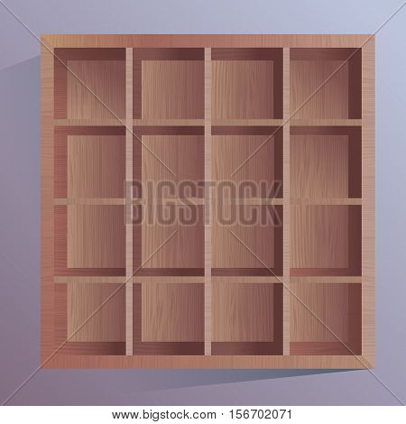 Wodden brown sqare box storage with cells.