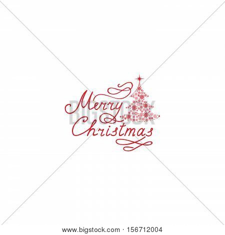 Christmas Background With New Year Tree, Snow And Handwritten Gr