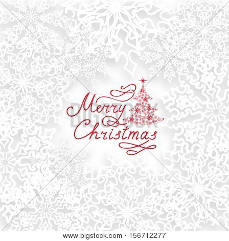 Christmas Background With New Year Tree, Snow And Handwritten Gr