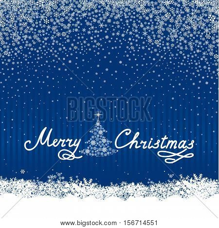 Christmas snow background with New Year Tree and Snowfall. 