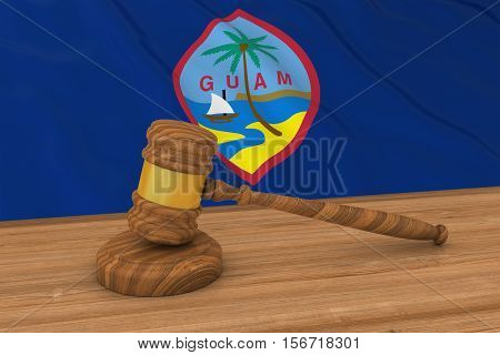 Guamanian Law Concept - Flag Of Guam Behind Judge's Gavel 3D Illustration