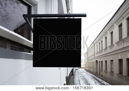 Signboard shop. Mock up Square shape. Oldtown view