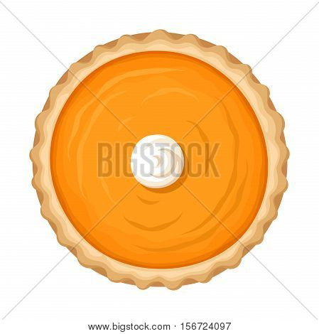 Vector illustration of a pumpkin pie with whipped cream isolated on a white background.