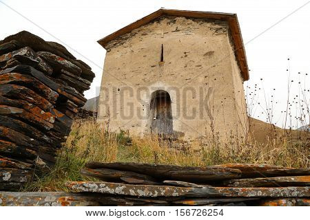 The medieval St George church Jgrag of 11-12th century, Zhibiani, Ushguli, Upper Svaneti, Georgia