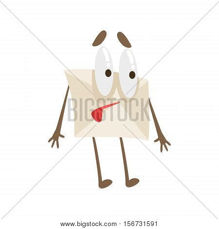 Stopping Humanized Letter Paper Envelop Cartoon Character Emoji Illustration. Part Of Mail Cover Funny Character With Arms And Legs Emotional Facial Expression Vector Collection