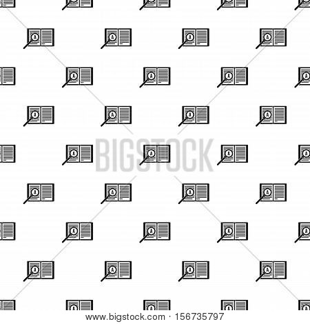 Magnifying glass over open book pattern. Simple illustration of magnifying glass over open book vector pattern for web