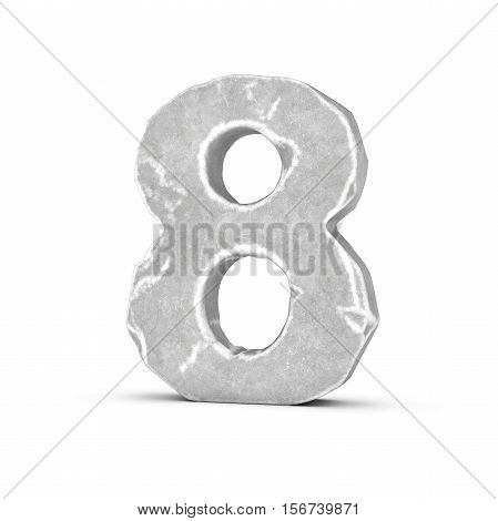 3D rendering of stone number 8 isolated on white background. Figures and symbols. Cracked surface. Textured materials. Rock alphabet.