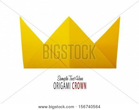 Origami paper yellow gold king crown irony on a white background