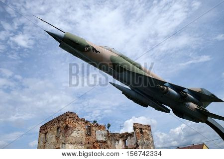 TURANJ, CROATIA - JUNE 11: Museum of the Croatian War of Independence, 1991 - 1995, (Homeland War, Domovinski Rat), fighter Combat aircraft MIG 21, Turanj, Croatia on June 11, 2016
