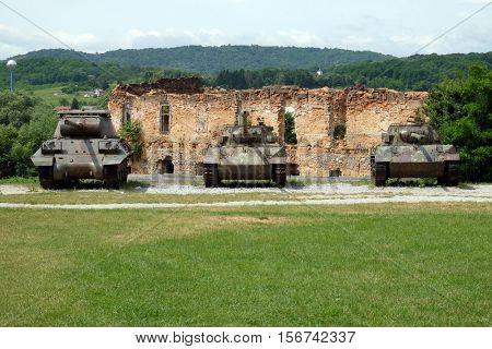 TURANJ, CROATIA - JUNE 11: Military tanks Open air museum of the Croatian War of Independence, 1991 - 1995, (Homeland War, Domovinski Rat), Turanj, Croatia on June 11, 2016