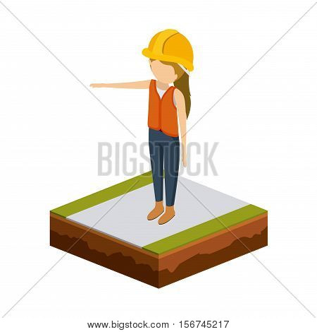 Girl of under construction icon. Isometric 3d structure and perspective theme. Isolated design. Vector illustration