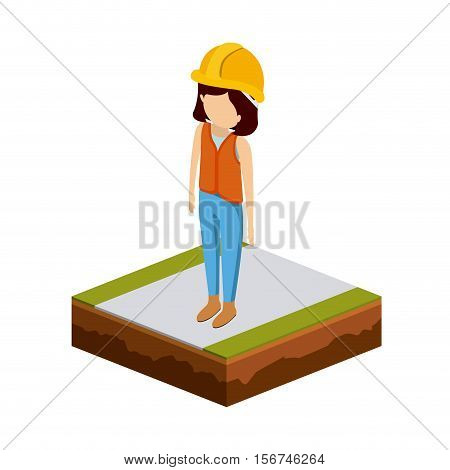 Girl of under construction icon. Isometric 3d structure and perspective theme. Isolated design. Vector illustration