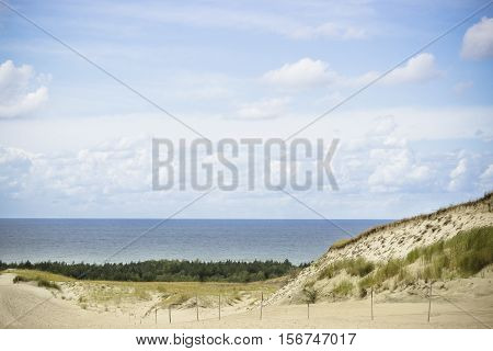 View of Dead Dunes Curonian Spit and Curonian Lagoon Nagliai Nida Klaipeda Lithuania. Baltic Dunes.Unesco heritage.