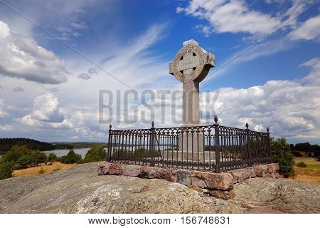 The monument of Ansgar erected in 1834 on the Swedish island Bjorko. Ansgar was a missionary who lived during the 800s.