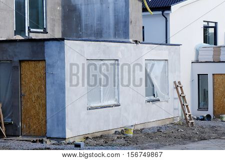 Sodertalje, Sweden - April 12, 2015: Incompleted construction of residential buildings in suburban district