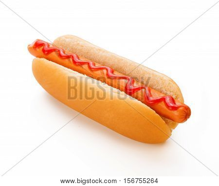 Barbecue Grilled Hotdog with ketchup isolated on white background