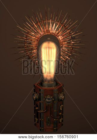 Rendered steampunk lamp with star (sun) decorative reflector