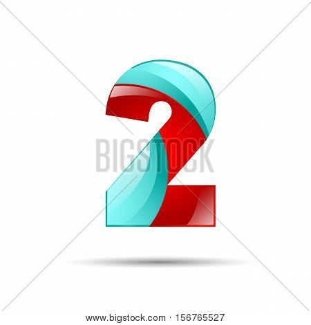 Number two 2 colorful 3d volume icon. Vector design for banner, presentation, web page, card, labels or posters.
