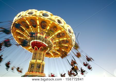 Amusement park ride at end of day
