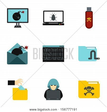 Data theft icons set. Flat illustration of 9 data theft vector icons for web