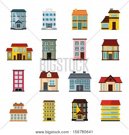 Buildings set in cartoon flat style isolated on white background vector stock illustration